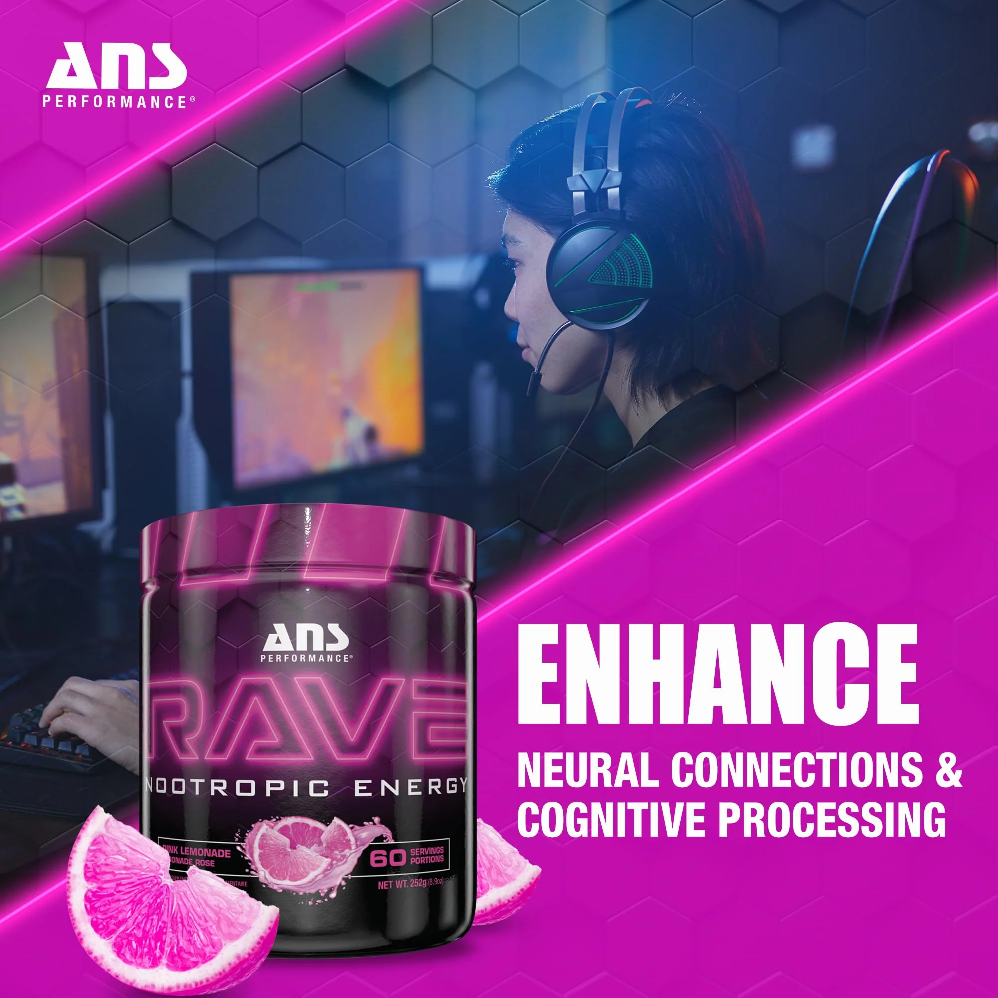 ANS Performance - RAVE Nootropic - Pink Lemonade (252g) - Image 3