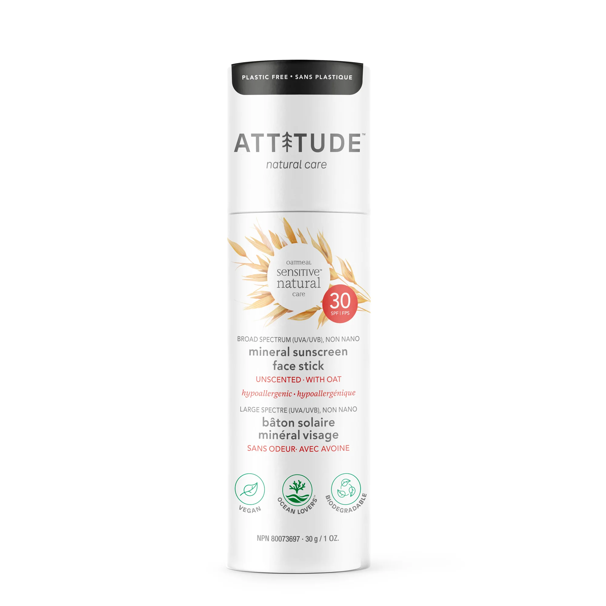 Attitude SPF30 Sensitive Face Stick - Fragrance-Free, 30g