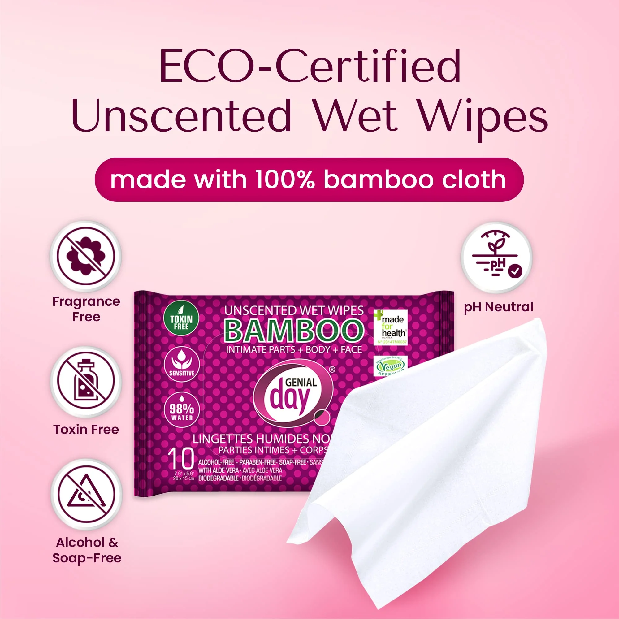 Genial Day - Unscented Bamboo Wet Wipes (10ct) - Image 4