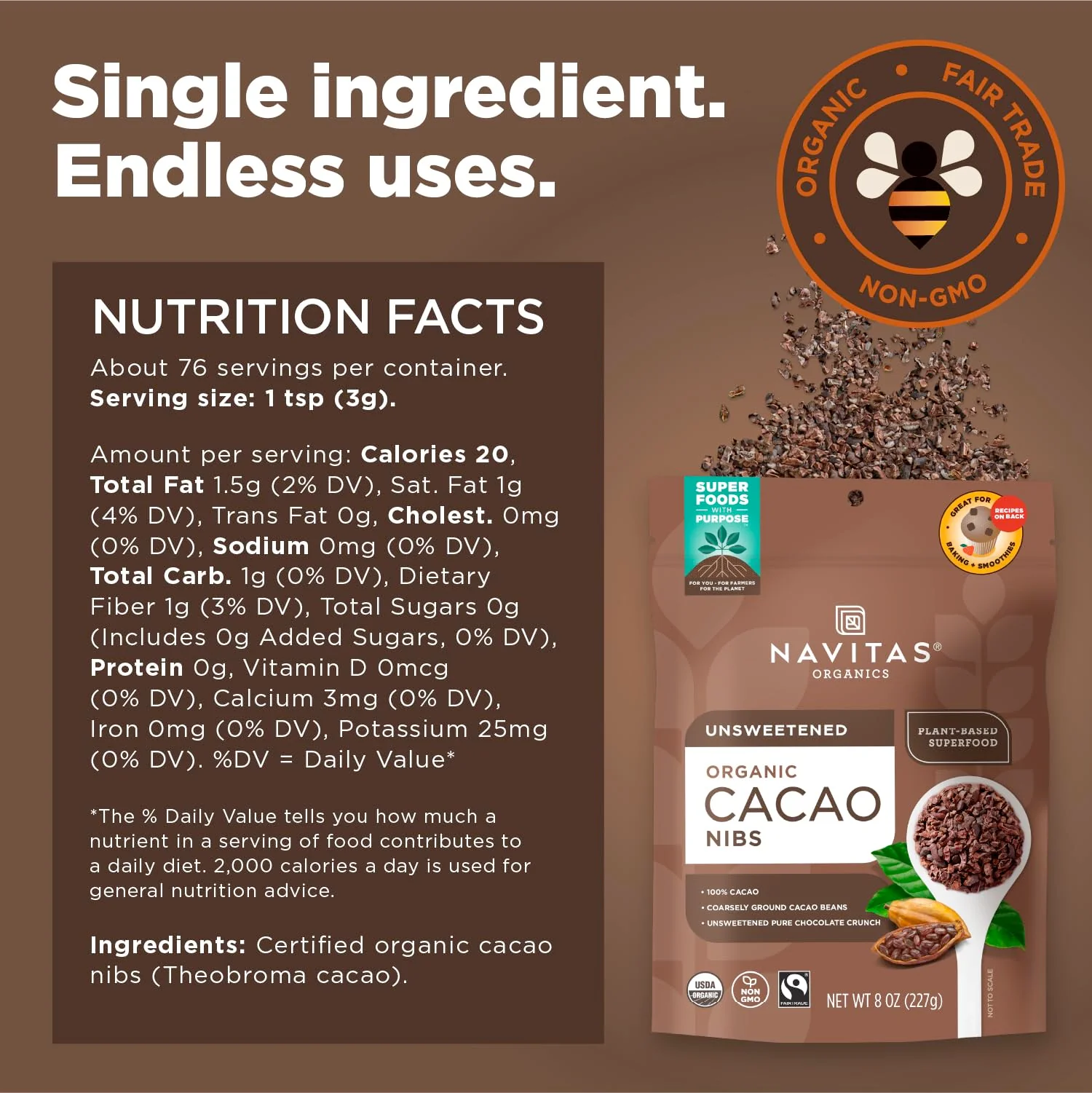 Navitas Organics - Cacao Nibs (227g) - Image 7
