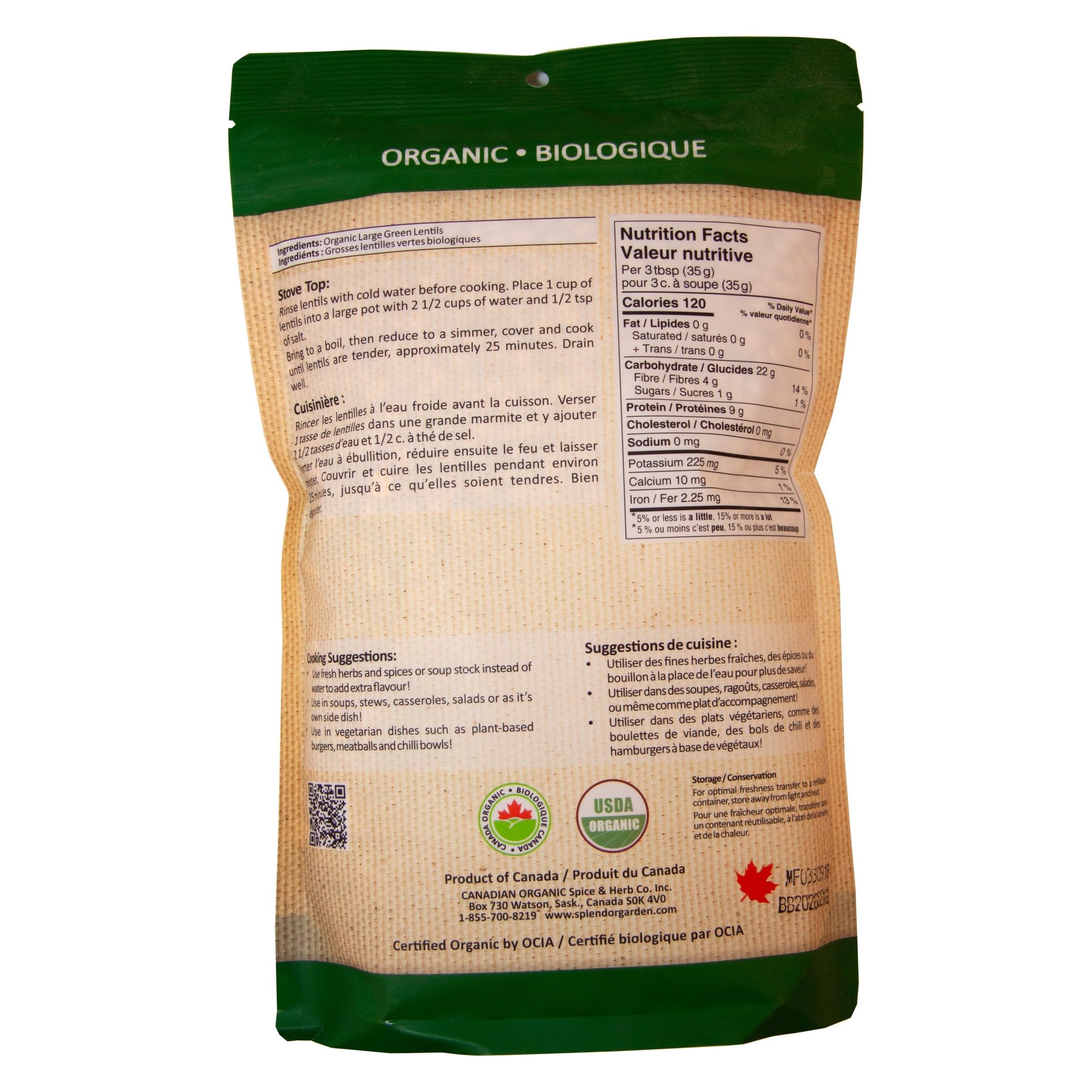 Splendor Garden - Organic Large Green Lentils (600g) - Image 6